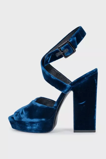 Blue velvet sandals