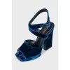 Blue velvet sandals