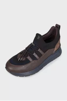 Men's brown sneakers made of textile and leather
