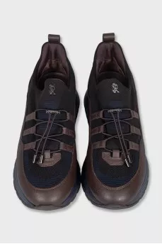 Men's brown sneakers made of textile and leather