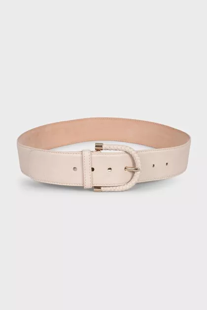 Beige wide leather belt