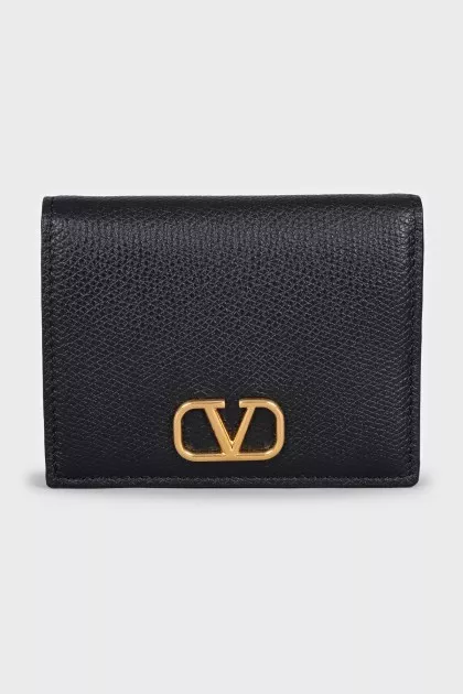 Black leather wallet with gold logo