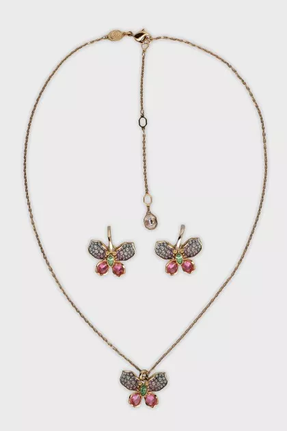 Gold plated set of pendant and earrings