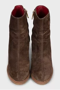 Brown suede ankle boots with a zipper