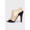 Beige leather open-toe ankle boots