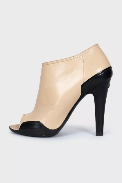 Beige leather open-toe ankle boots