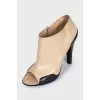 Beige leather open-toe ankle boots