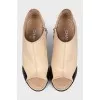 Beige leather open-toe ankle boots