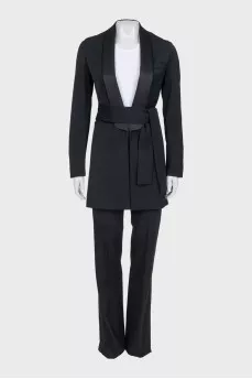 Black wool suit with a long jacket