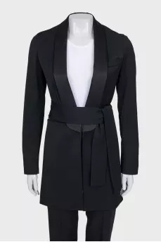Black wool suit with a long jacket