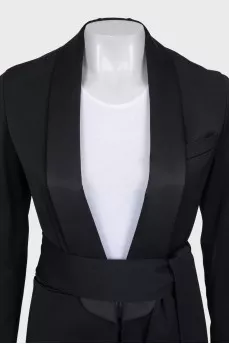 Black wool suit with a long jacket