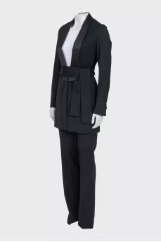 Black wool suit with a long jacket