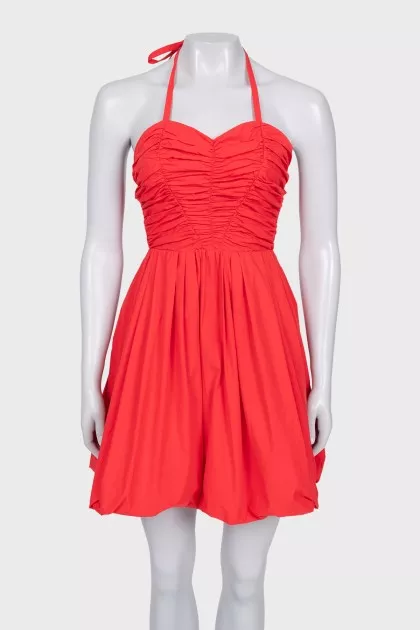 Red halter neck dress