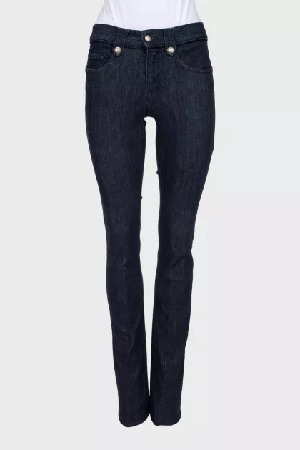 Blue straight-leg mid-rise jeans