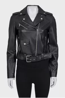 Leather jacket with silver hardware