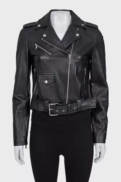 Leather jacket with silver hardware