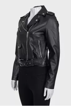 Leather jacket with silver hardware
