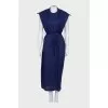 Blue ribbed dress with belt