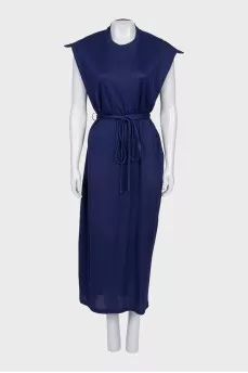 Blue ribbed dress with belt