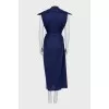 Blue ribbed dress with belt