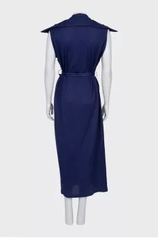 Blue ribbed dress with belt