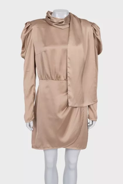 Satin dress with tie at the neck