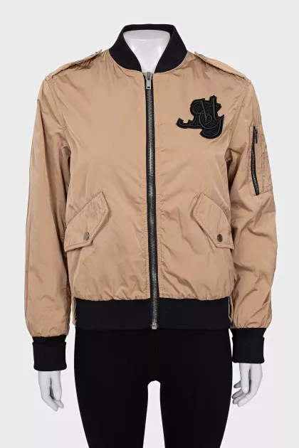 Brown bomber jacket with branded patch