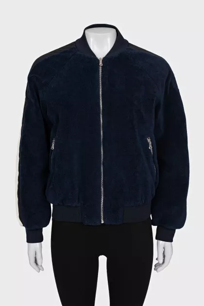 Blue bomber jacket with a zipper