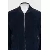Blue bomber jacket with a zipper