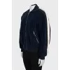 Blue bomber jacket with a zipper
