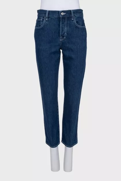 Tapered fit cropped blue jeans