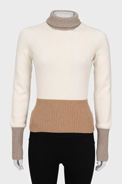 Knitted turtleneck with contrasting elements