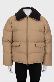 Brown down jacket with a zipper