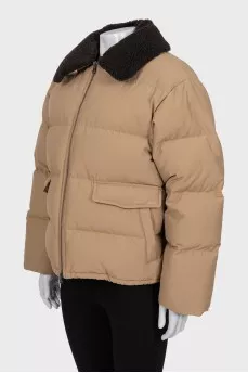 Brown down jacket with a zipper