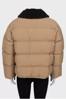 Brown down jacket with a zipper