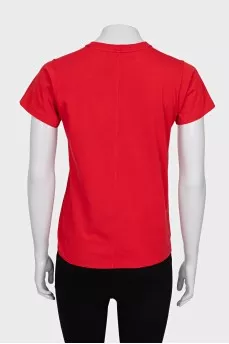 Red straight-cut T-shirt