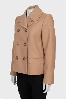 Short double-breasted wool coat