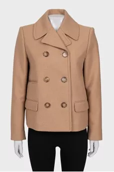 Short double-breasted wool coat