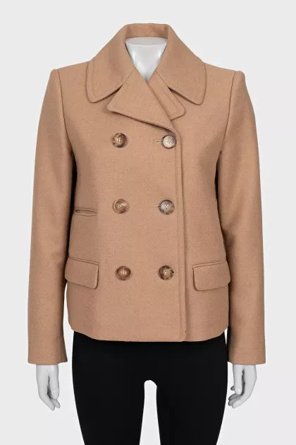 Short double-breasted wool coat