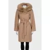 Wool coat with a fur hood