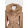 Wool coat with a fur hood