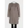 Gray fur coat without a collar