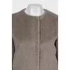 Gray fur coat without a collar