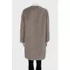 Gray fur coat without a collar