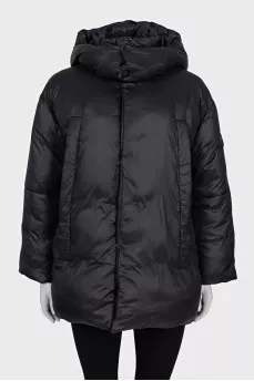 Black down jacket with a removable hood