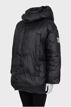 Black down jacket with a removable hood