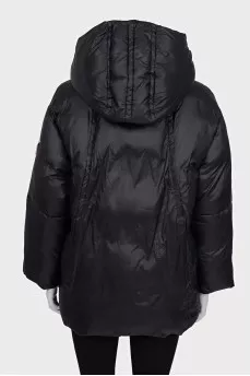 Black down jacket with a removable hood