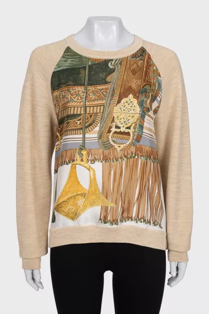 Alpaca and silk jumper with print