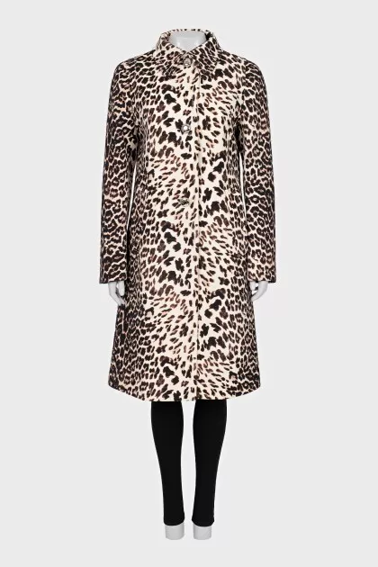 Animal print wool coat