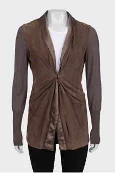 Fitted leather jacket with draping